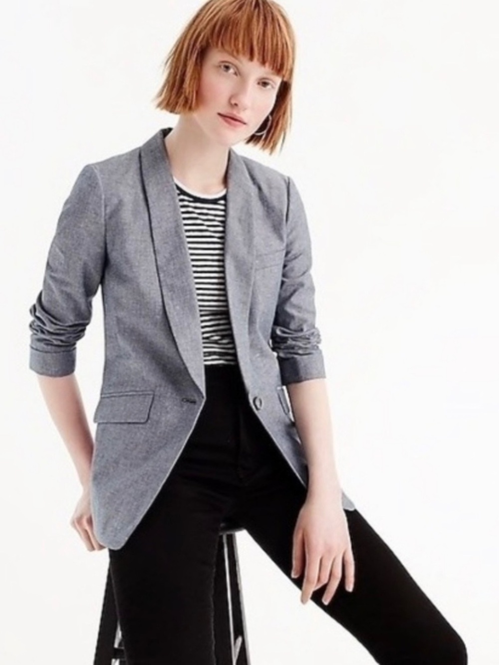 J. Crew Unstructured Blazer in Cotton and Linen Blend Deep Water Blue 6